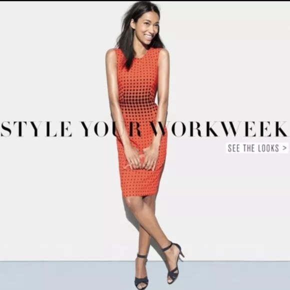 J. CREW OPTIC GRAPHIC DOT SHEATH Professional DRESS RED BLACK Sz 10 Knee Length - Picture 4 of 13